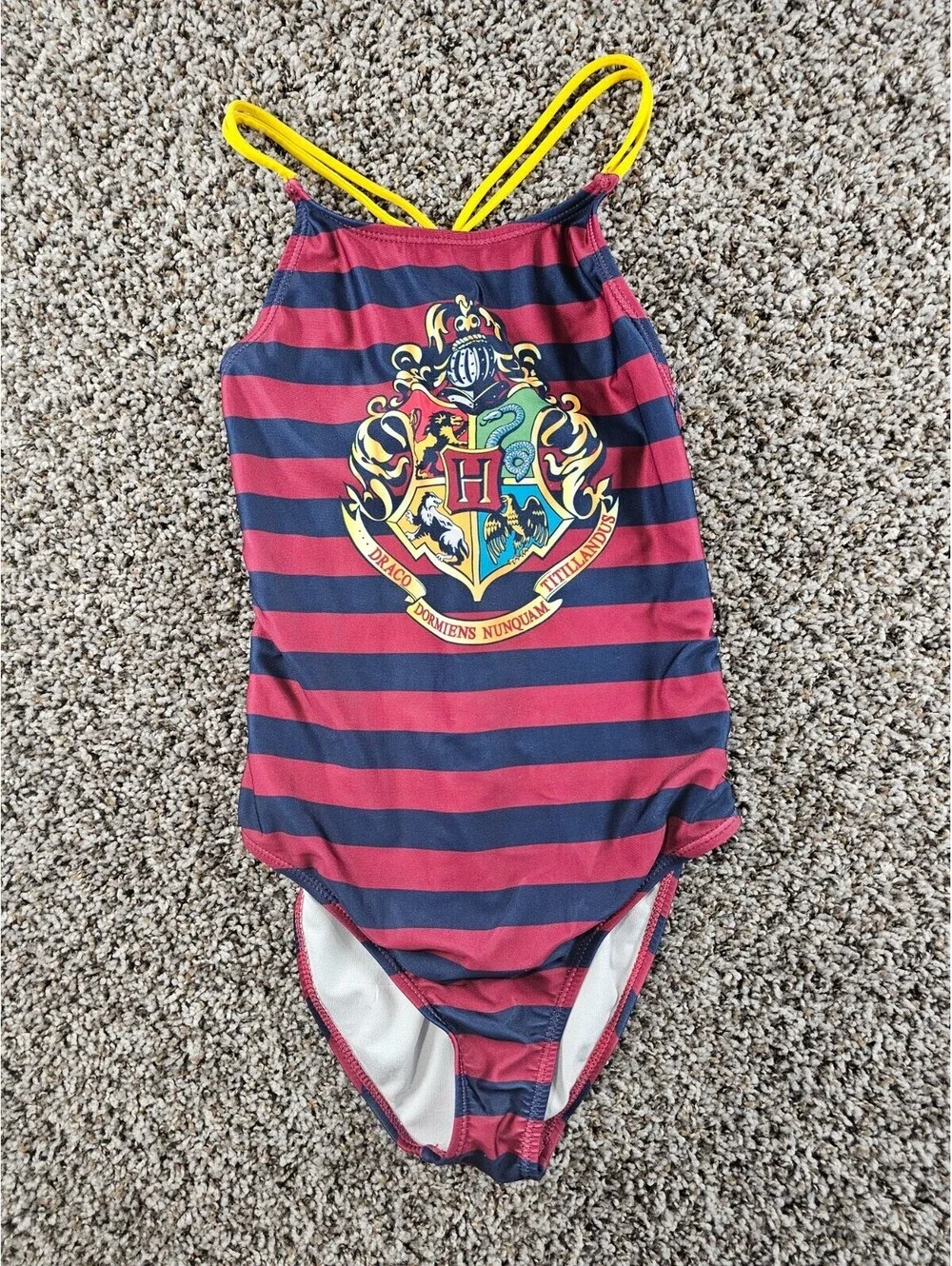 Wizarding World Harry Potter Girls Sz 10/12 One Piece Swimsuit Blue Red Striped